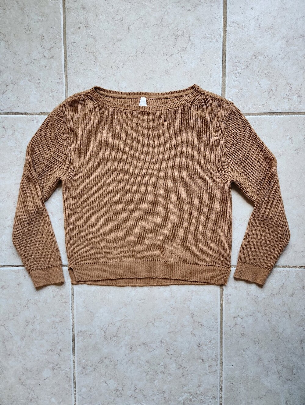 Pact Organic Cotton Chunky Ribbed Boatneck Sweater Large Camel Tan